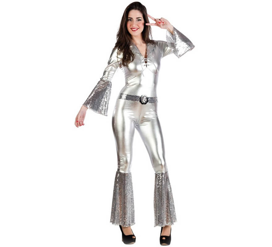 Disfraz de Diva de la Disco plata para mujer