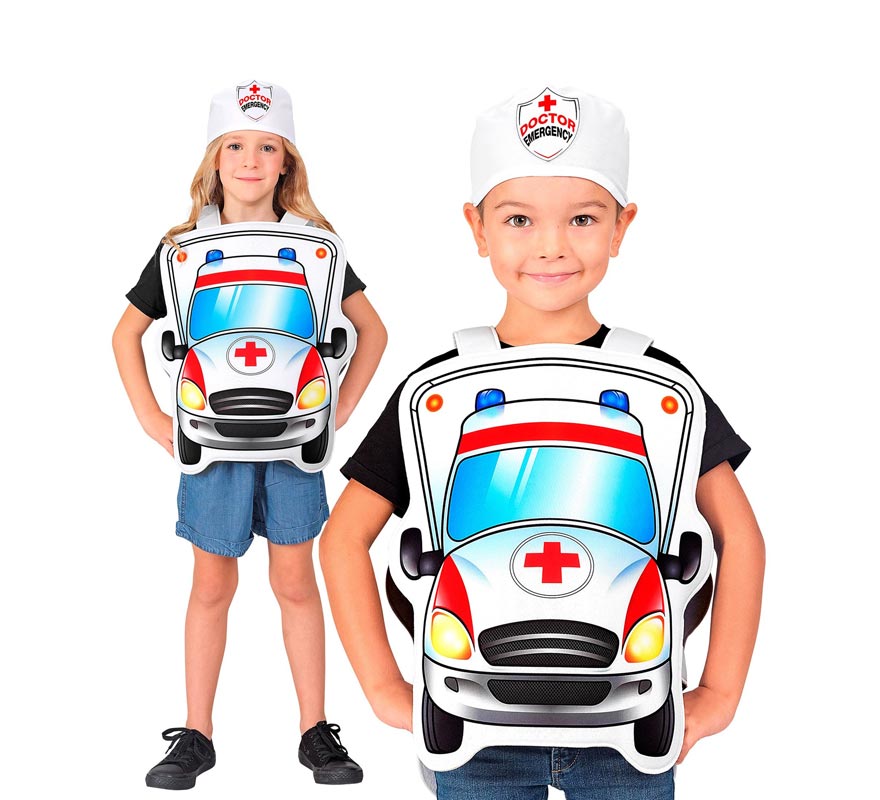 White Doctor Ambulance Costume with Hat for Kids