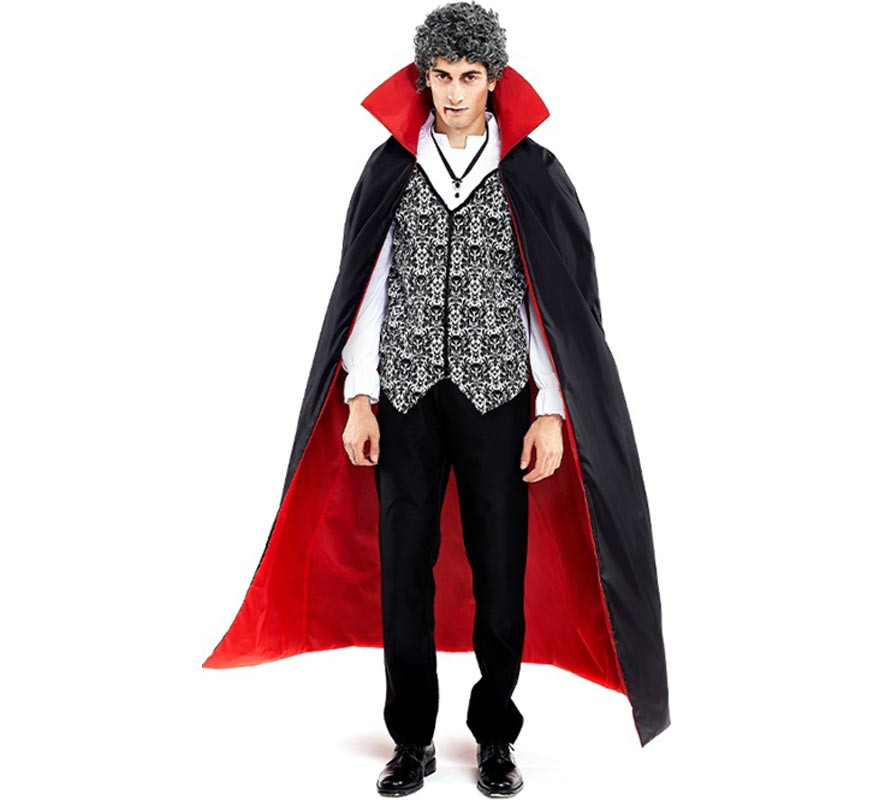 Classic Dracula costume with two-tone cape for men