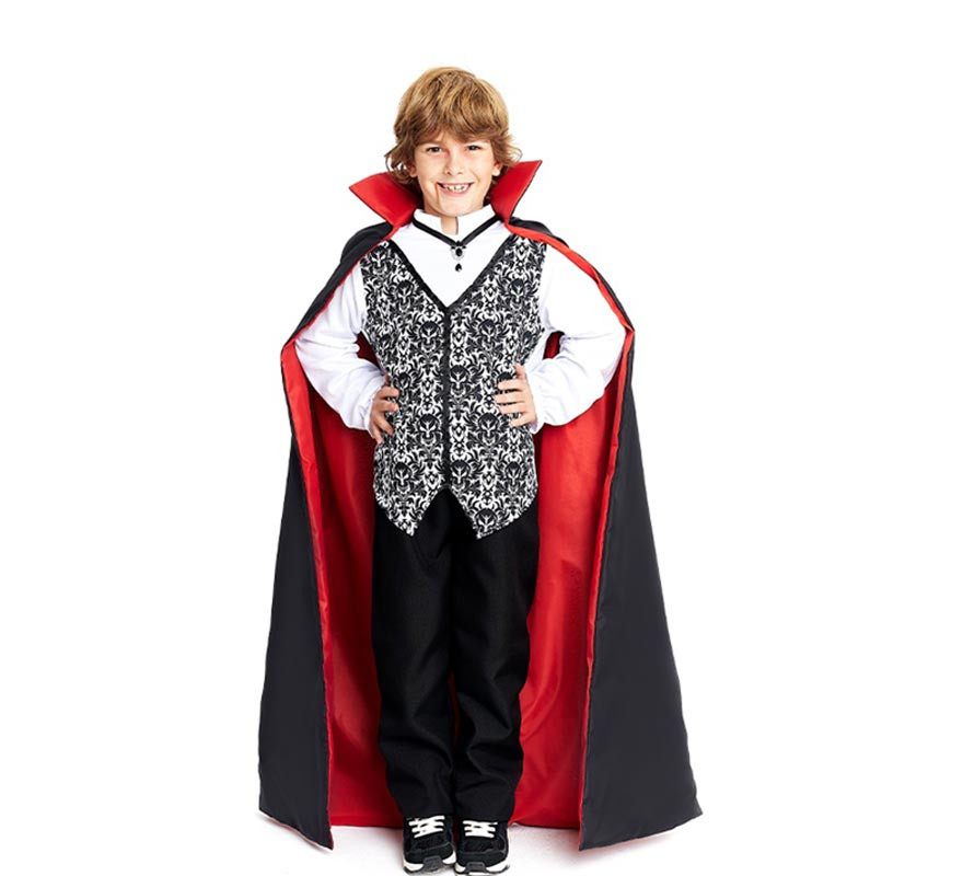 Classic Dracula costume with two-tone cape for children