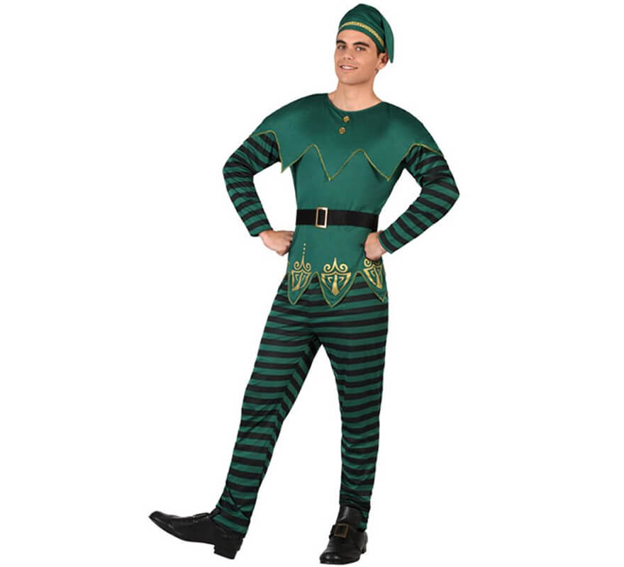 Disfraz de Duende verde de rayas para hombre