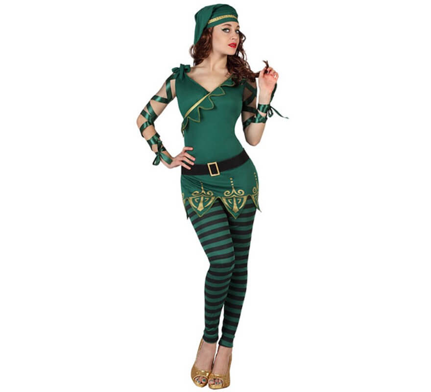 Disfraz de Duende verde de rayas para mujer