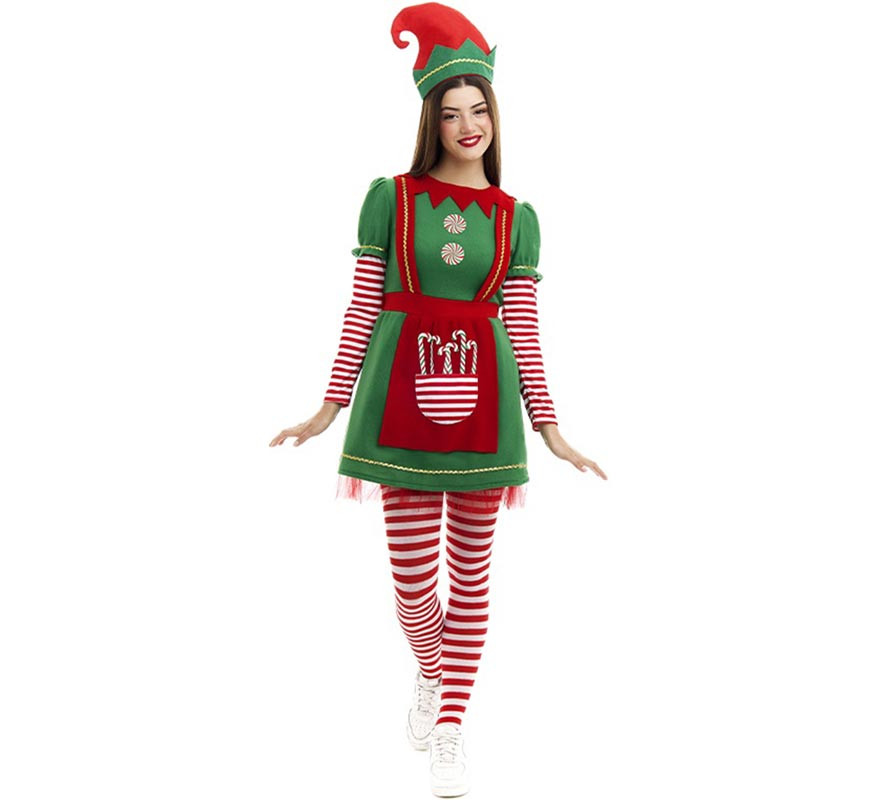 Polar Elf costume in green and red dress for women