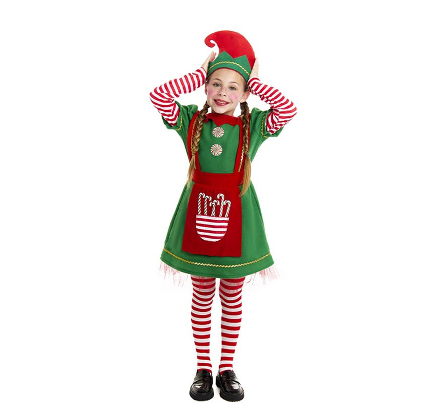 Polar Elf costume in green and red dress for girls