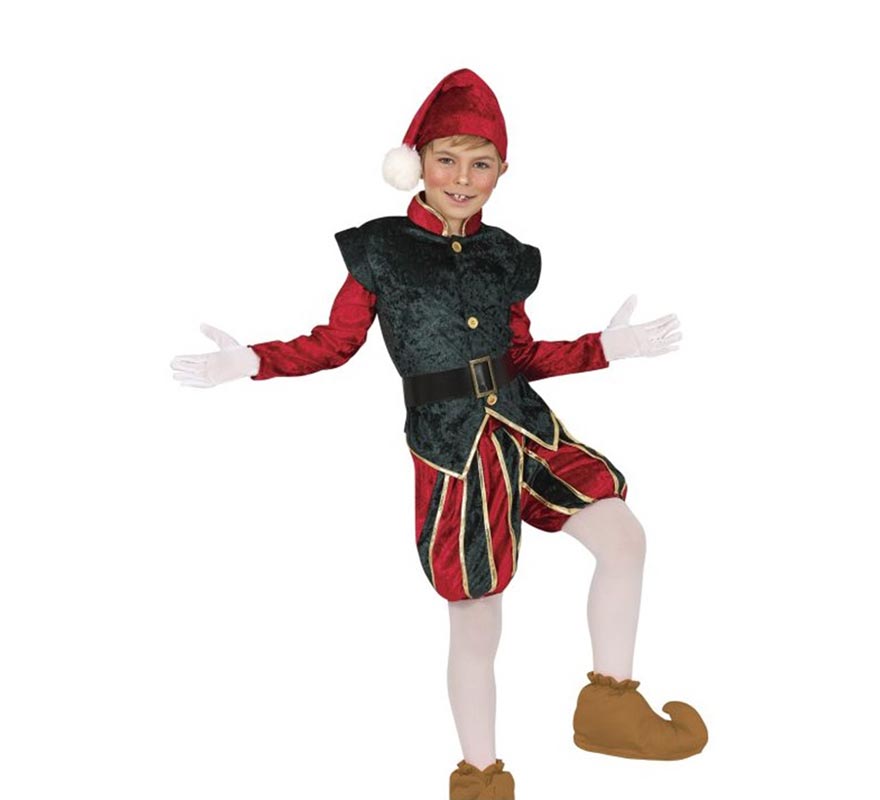 Green and red Page Elf costume with hat for children