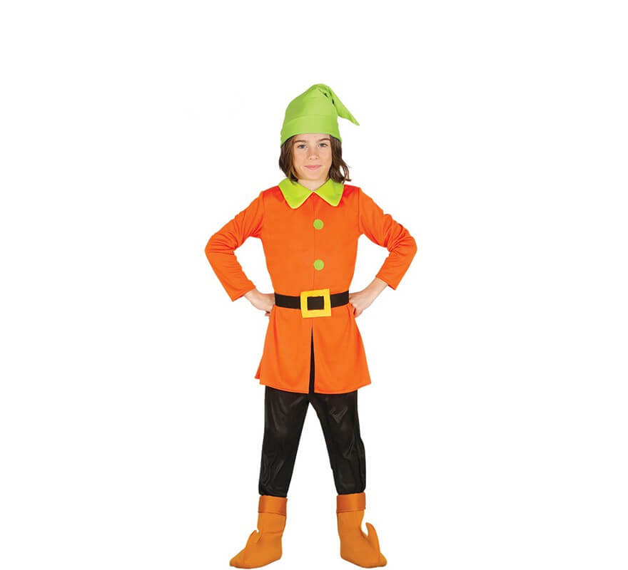 Disfraz de Enanito de Cuento naranja y verde para niños