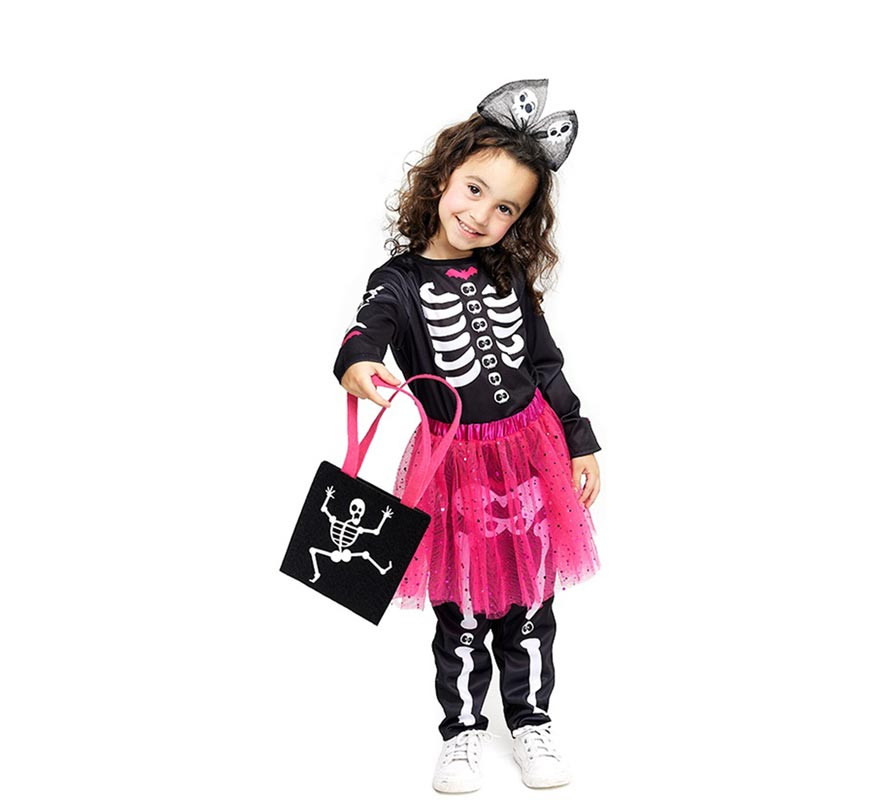 Adorable Skeleton Costume with Fuchsia Tutu for Baby and Girls