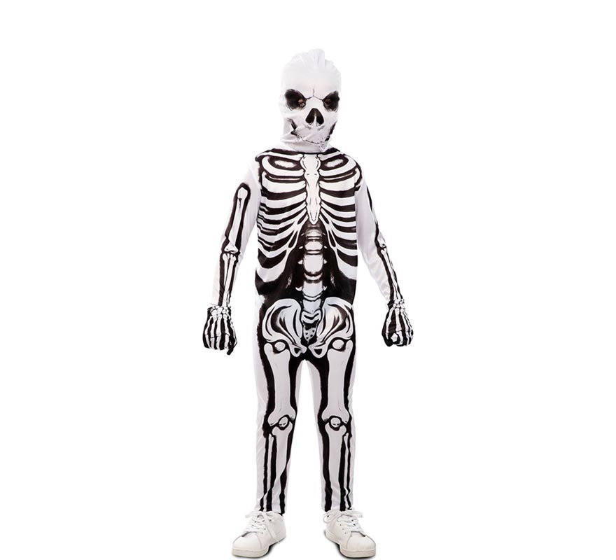 Black and white skeleton costume with mask for children