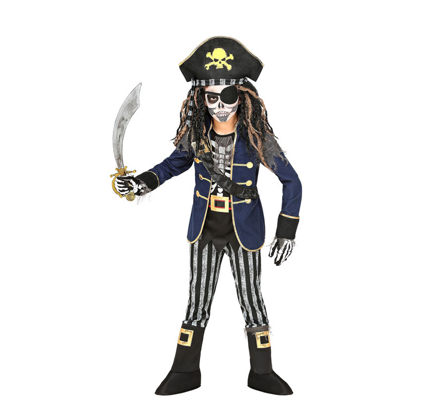 Fato de capitão pirata esqueleto para menino