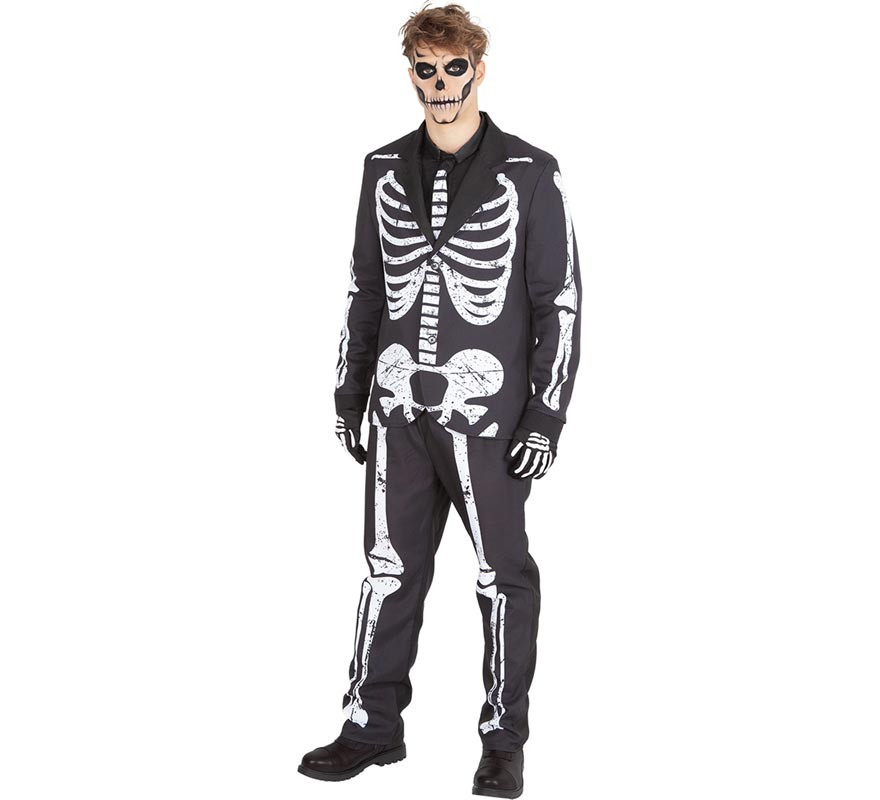 Full Skeleton Costume in Black Suit for Men