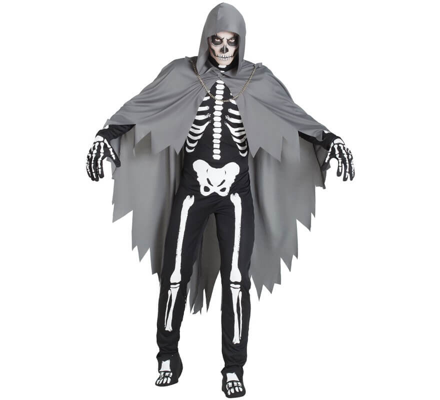 Costume da scheletro con mantello per uomo
