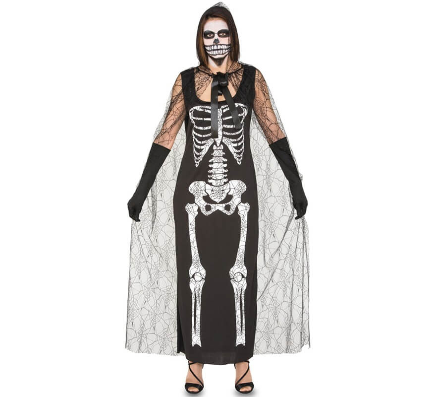 Disfraz de Esqueleto con capa para mujer