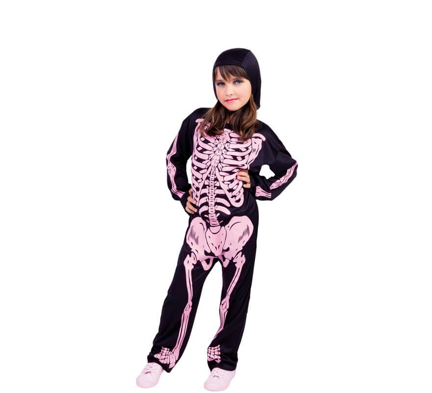 Skeleton Costume with Pink Bones for Girl