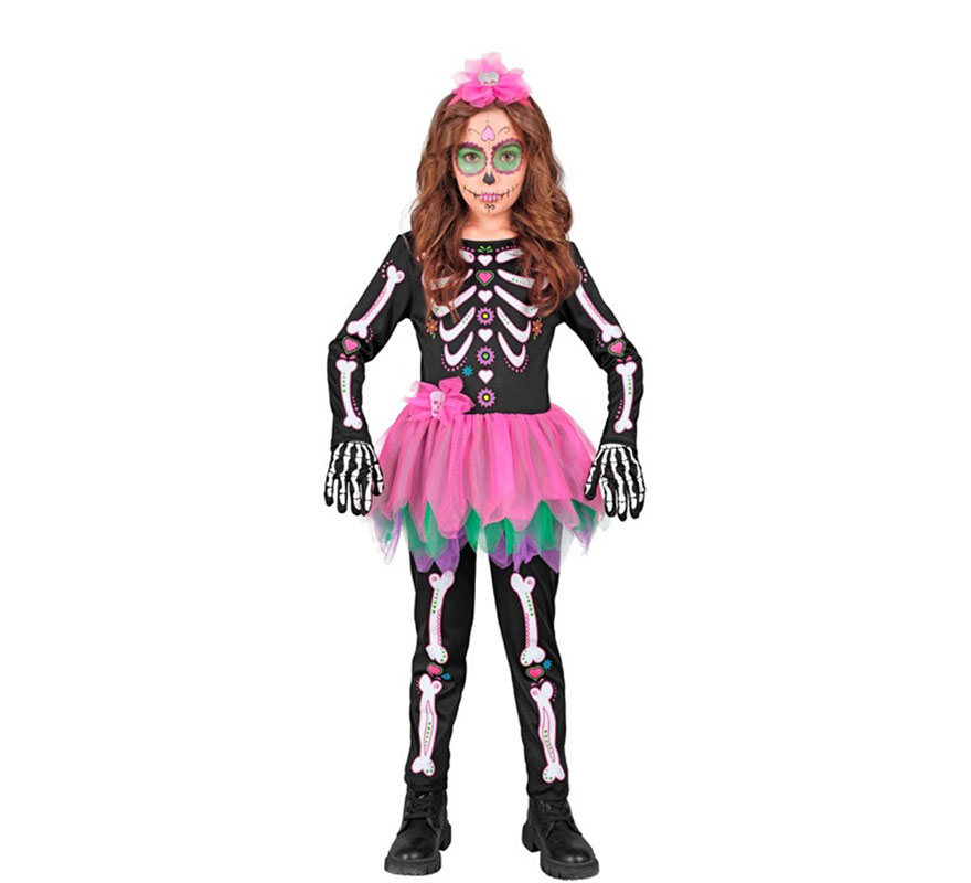 Skeleton Costume with Pink Tutu for Girls