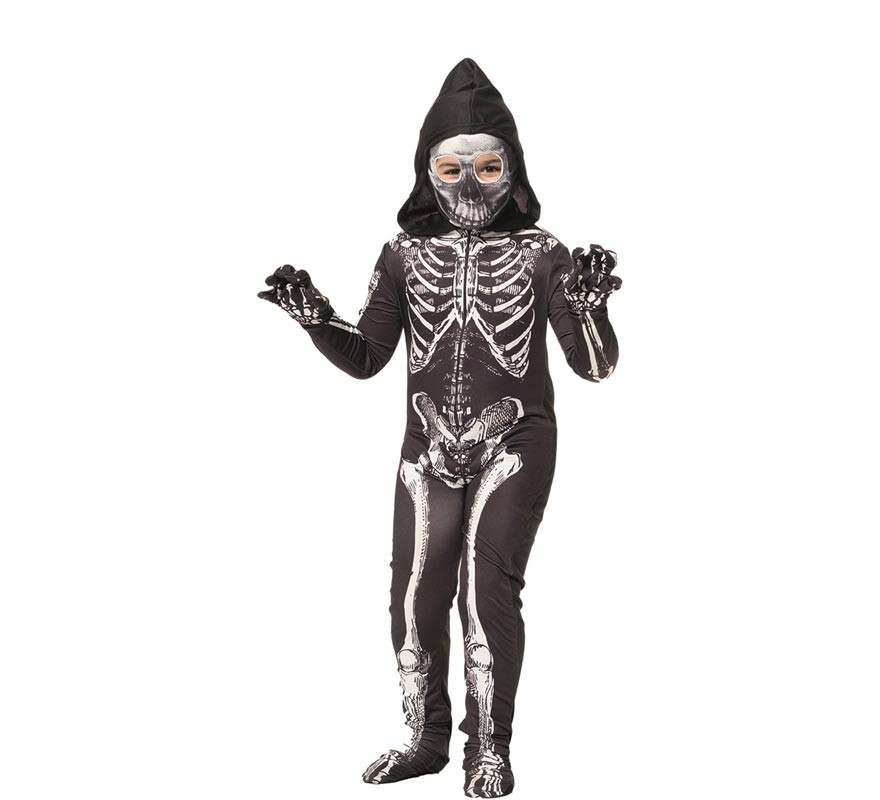 Aged effect skeleton costume with hood for children