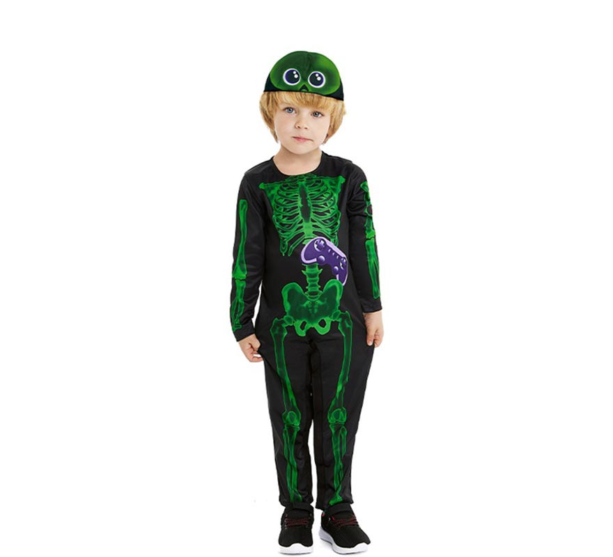 Black and green gaming skeleton costume for babies and children