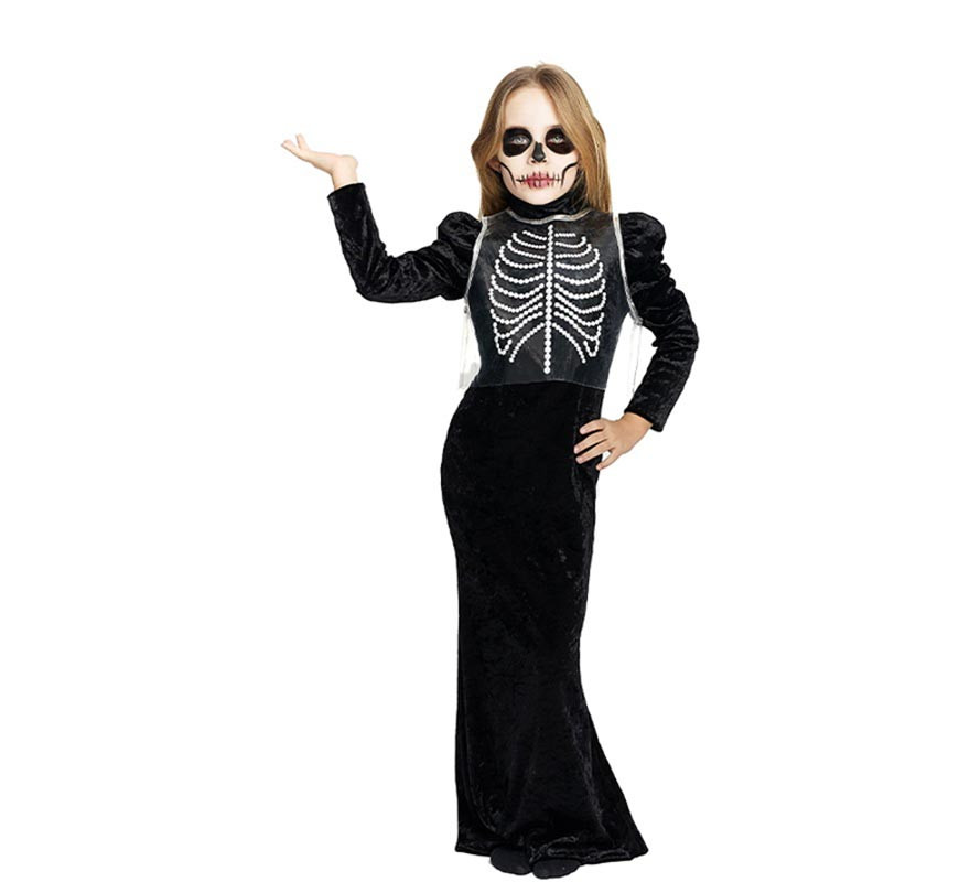 Black Glamorous Skeleton Costume for Girls and Teenagers