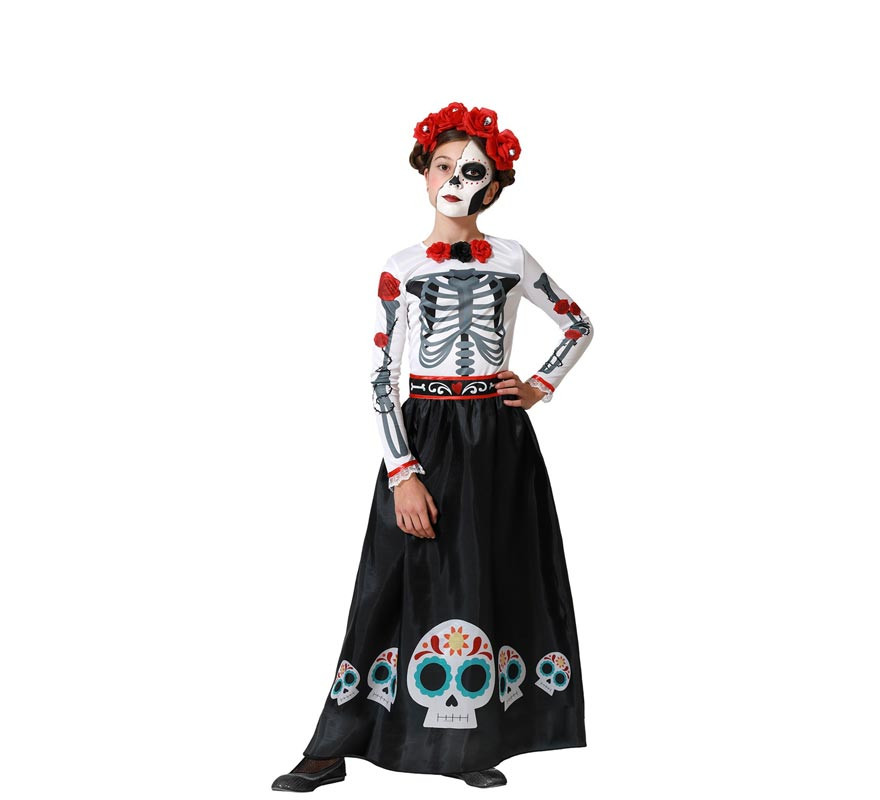 Catrina Rosas Mexican Skeleton Costume for Girl