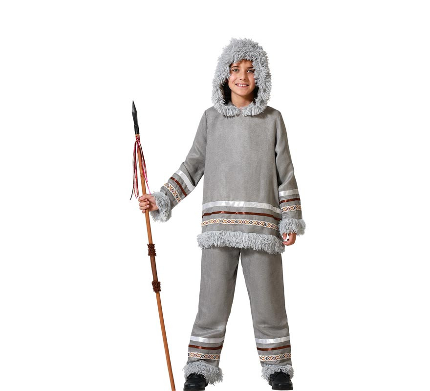 Gray Eskimo costume with hood for boy