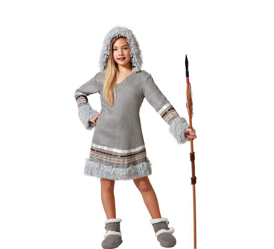 Eskimo costume gray dress with hood for girl