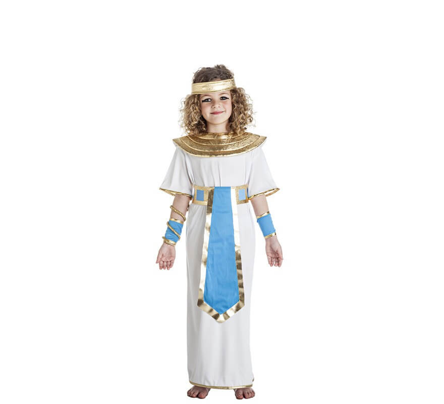 Disfraz de Faraona Egipcia blanco y azul para niña