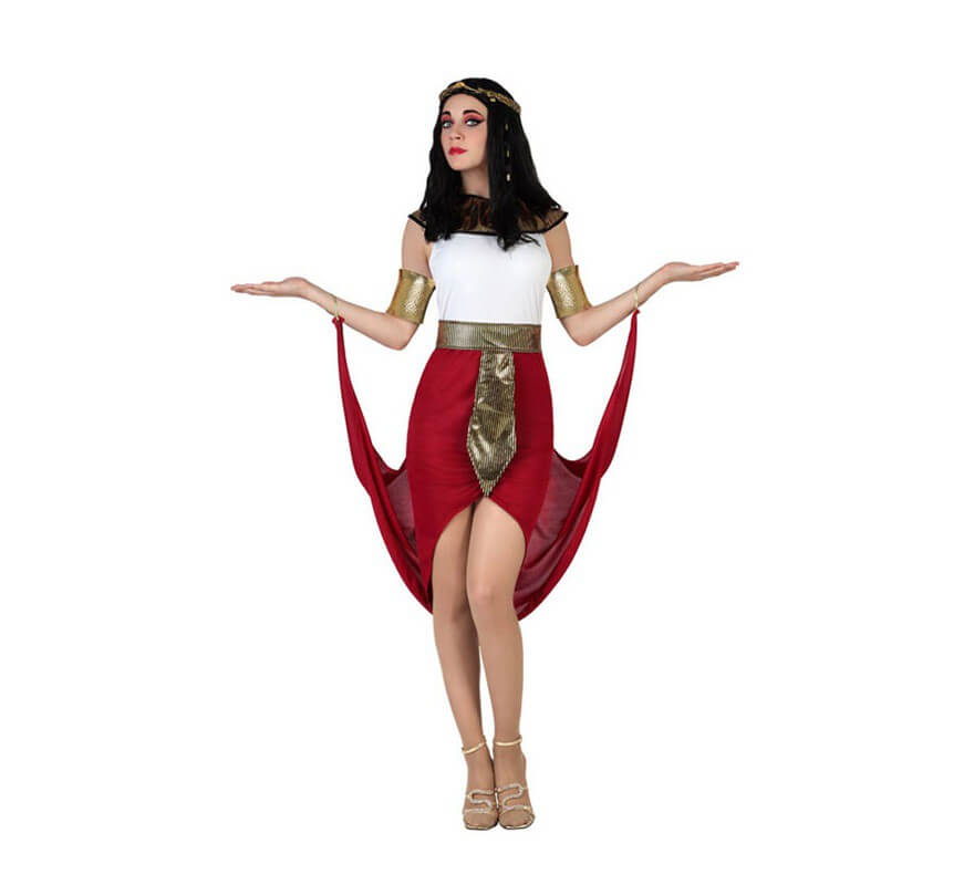 Disfraz de Faraona Egipcia con capa roja de mujer