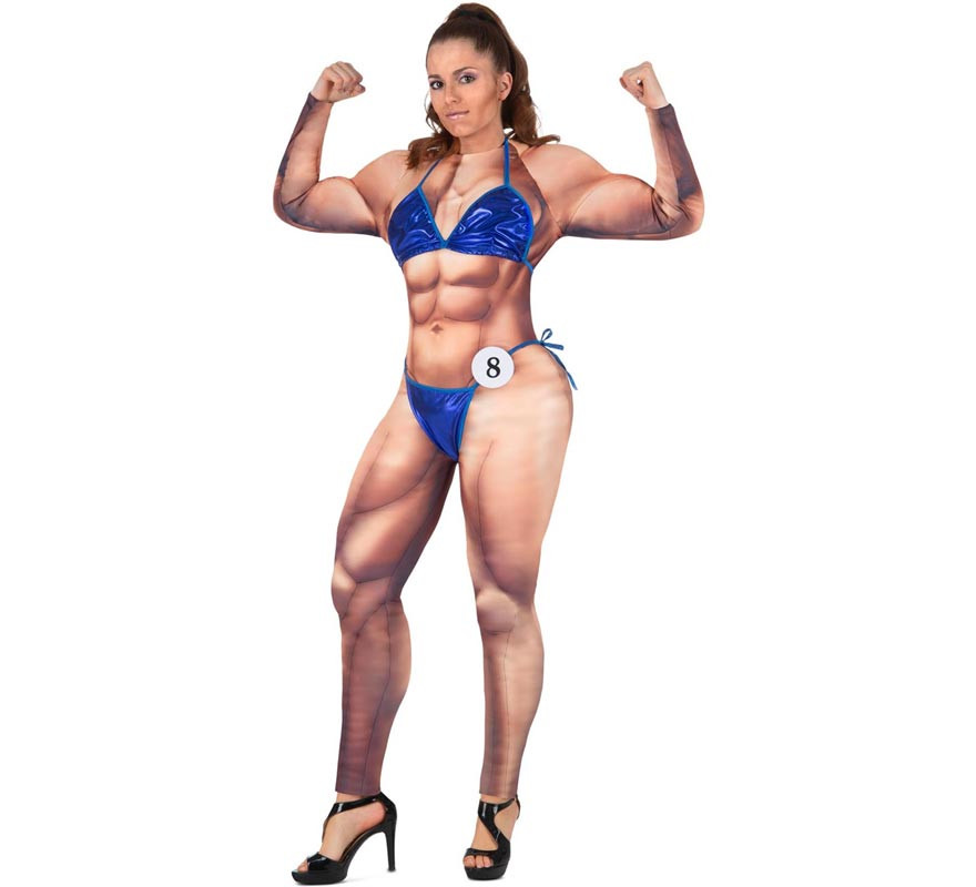 Women's blue swimsuit bodybuilder costume