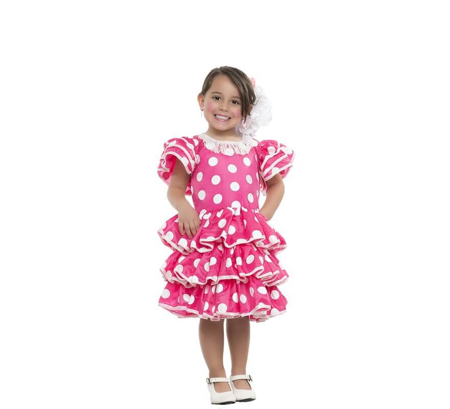 Disfraz de Flamenca fucsia con lunares para niña