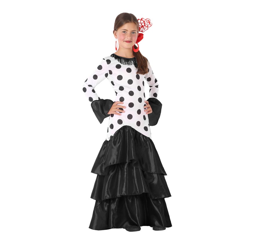 Fato de flamenco de bolinhas pretas para menina