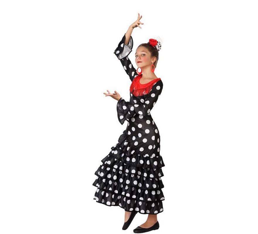 Bastante Transporte Estadístico Disfraz de Flamenca Negro para niña
