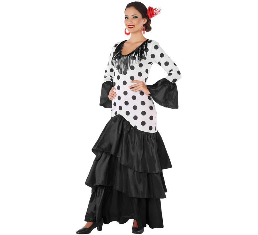 Black and white flamenco or Sevillana costume for women