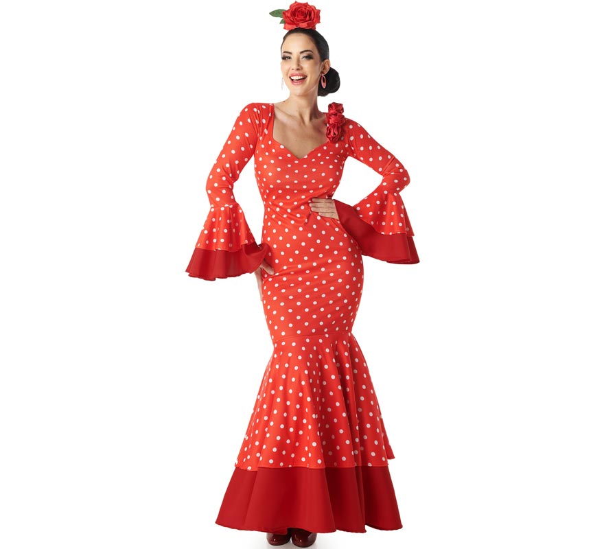 Red flamenco costume with white polka dots for women