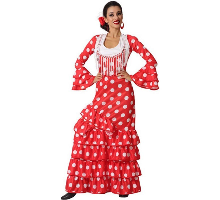 itálico Perdóneme Melancolía Disfraz de Flamenca Rojo con Puntos Grandes para mujer