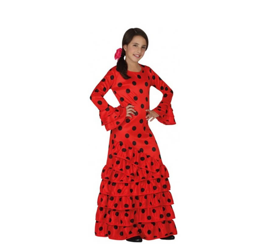 Disfraz de Flamenca rojo con lunares para niña