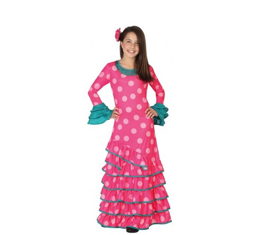 Disfraz de Flamenca rosa con lunares para niña