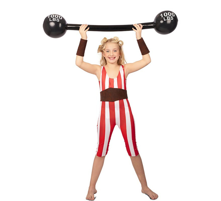 Red and white strongwoman costume with belt for girls