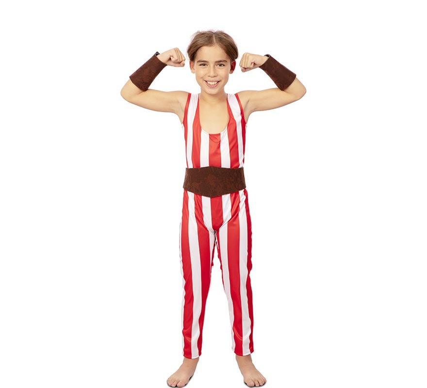 Red and white strongman costume with belt for children