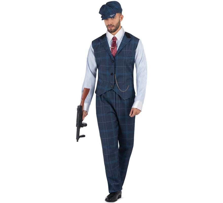 Mens Blue Checked English Gangster Costume