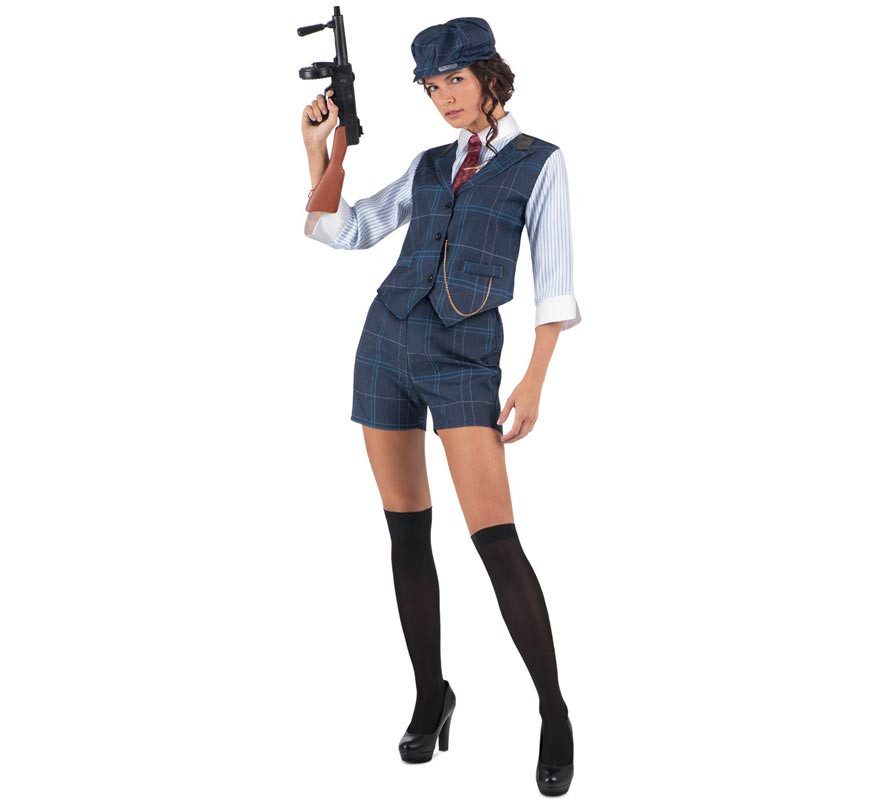 Women's Blue Checked English Gangster Costume