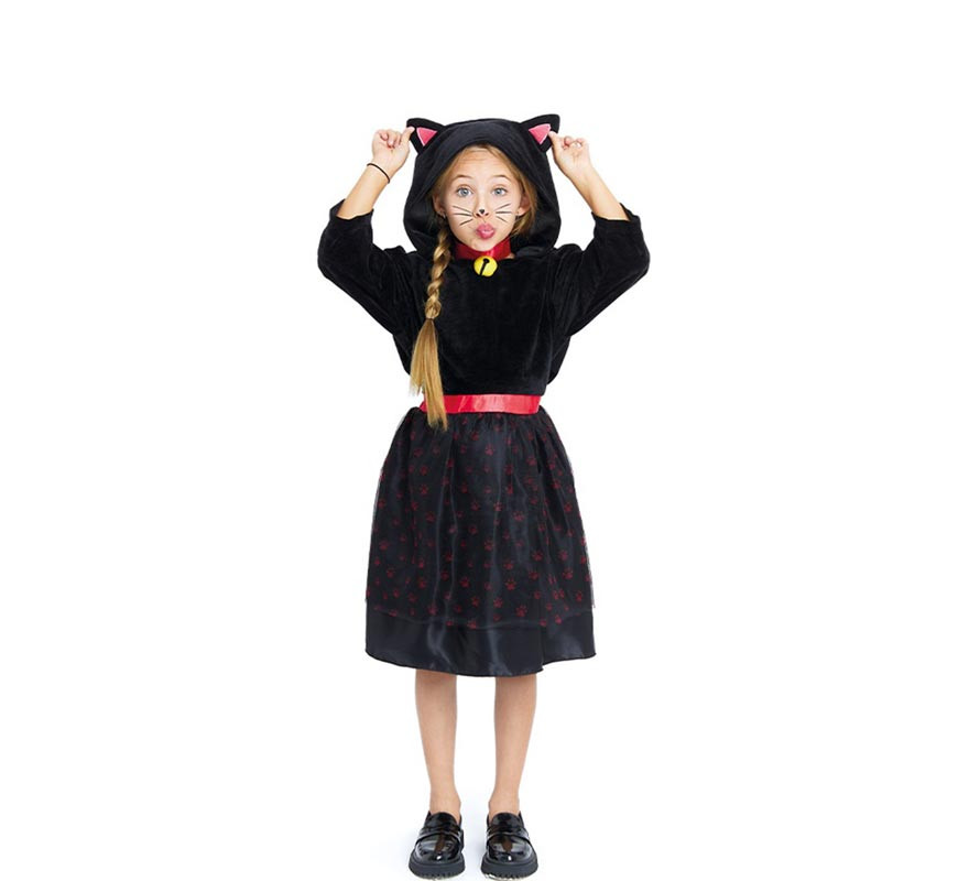 Black kitten costume in hooded dress for girls and teenagers