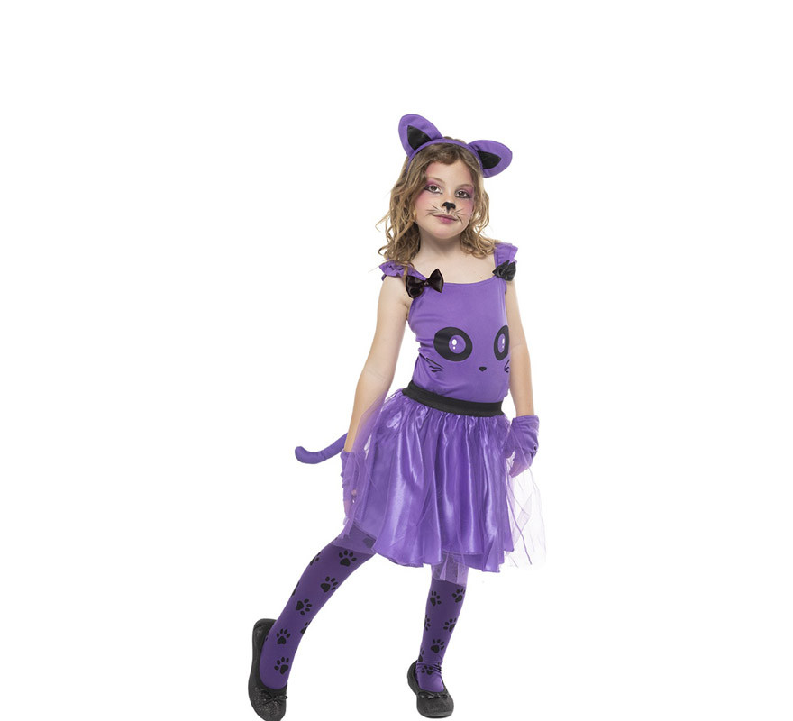Disfraz de Gatita Púrpura en vestido para niña