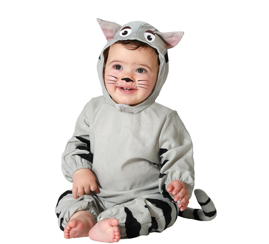 Costume da gatto grigio con cappuccio per neonato