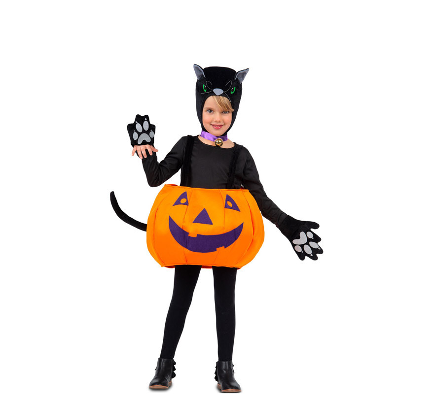 Disfraz de Gato Negro con Calabaza Grande para niña