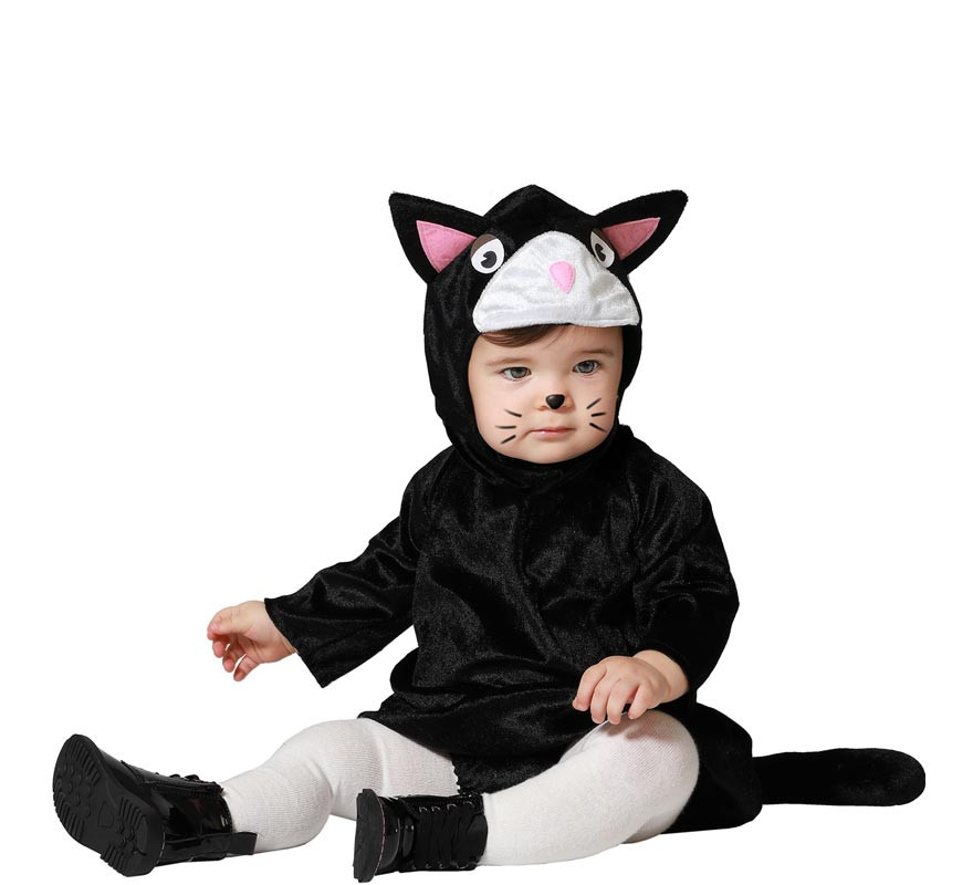 Black cat costume with hood and tail for baby