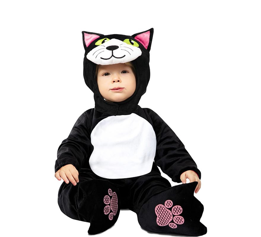 Black and white cat costume with hood for babies