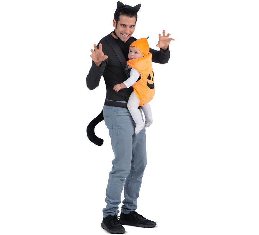 Cat and Pumpkin costume with backpack cover for adults and babies