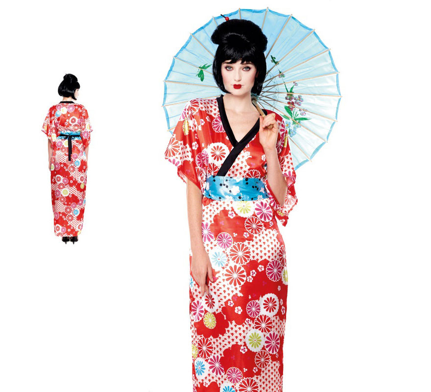 Disfraz de geisha rojo y blanco mujer: Disfraces adultos,y