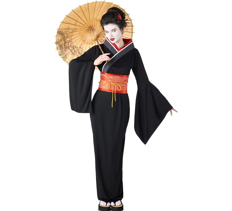 Disfraz de Geisha negro y rojo para mujer