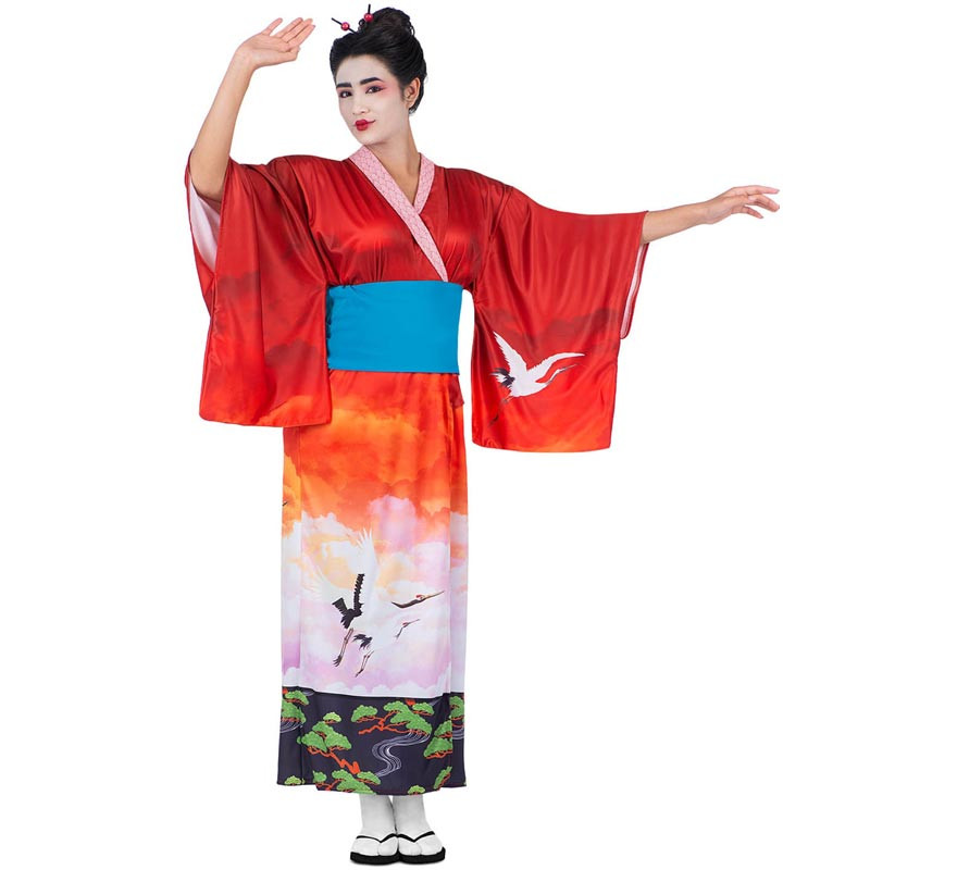 Red and pink Geisha costume with belt for women