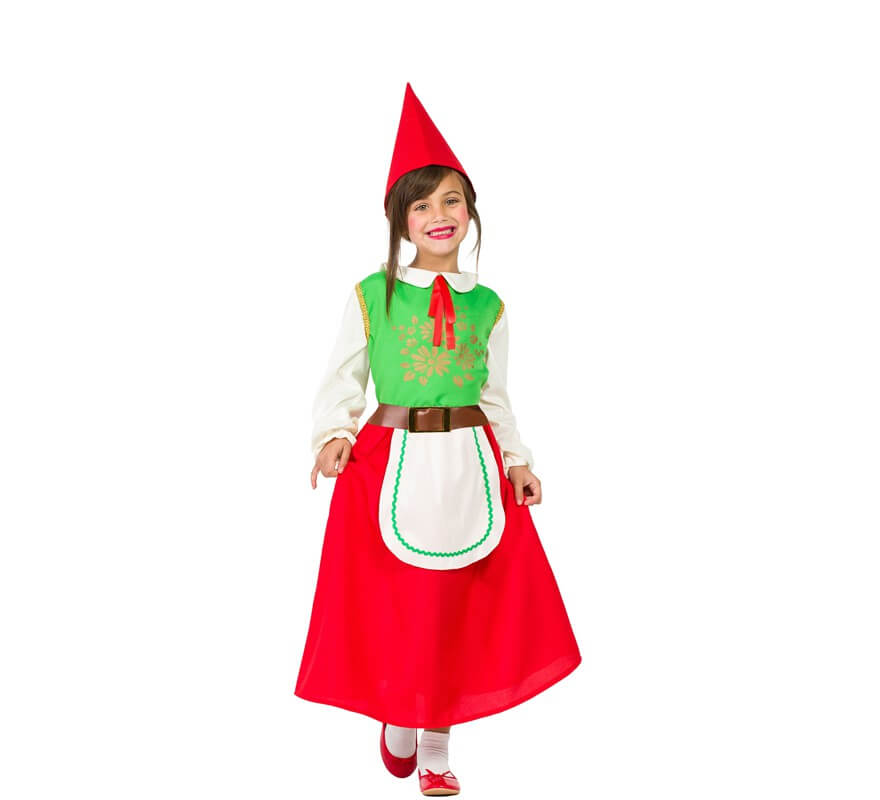 Disfraz de Gnomo verde y rojo para niña